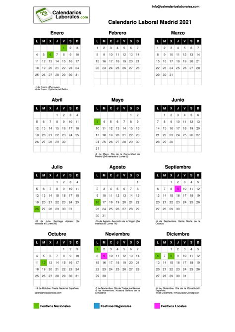 Calendario 2021 Con Festivos Espana