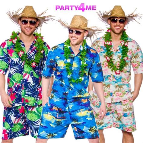 details about mens hawaiian shirt shorts stag retro beach luau tropical fancy dress costume