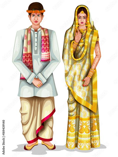 Assamese Wedding Couple In Traditional Costume Of Assam India Stock