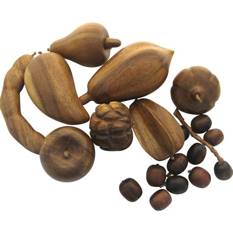 9 Pieces Vintage Monkey Pod Carved Wooden Fruit From Blacktulip On Ruby