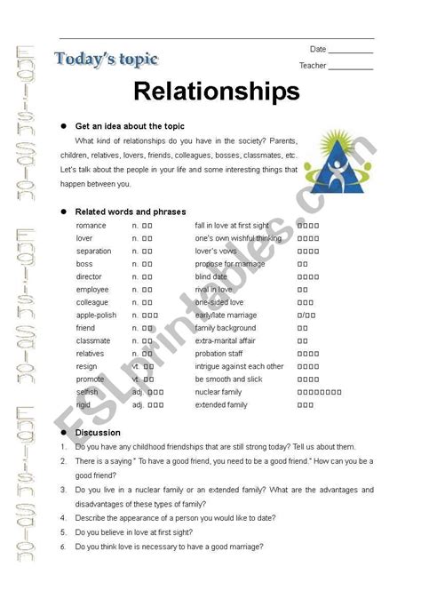Relationships Esl Worksheet By Echolin