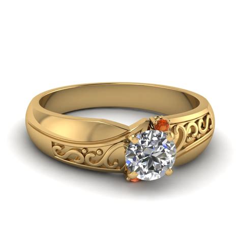 The three stones can have the same shape, or the center stone can be a different shape from the two side stones. Antique Three Stone Engagement Ring With Orange Sapphire ...