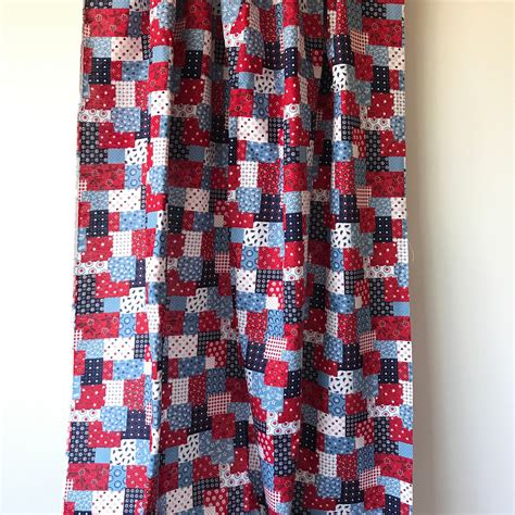 Vintage Calico Patchwork Print Red White Blue Fabric By The Etsy