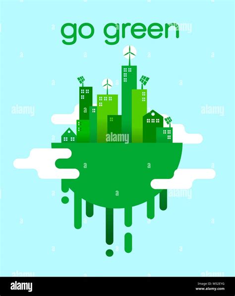 Go Green Flat Concept Illustration With Eco Friendly City For