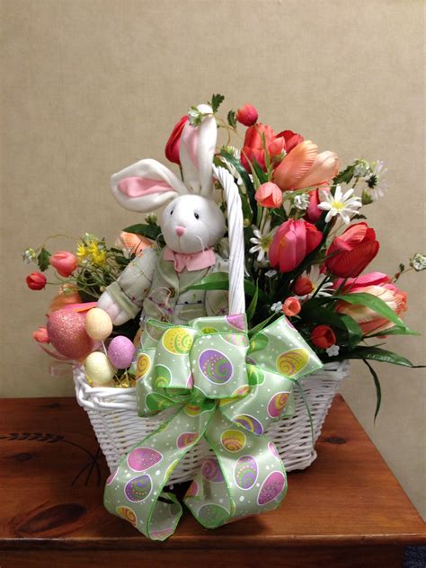 Easter Bunny Flower Arrangement In A Basket Tissue Paper Flowers
