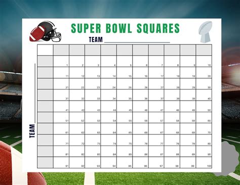 Super Bowl Squares Game Football Grids Super Bowl Game Etsy