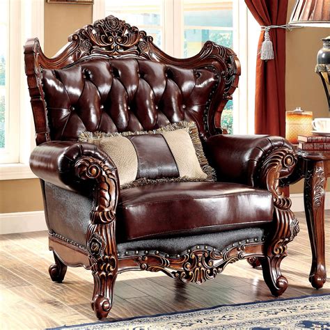 Furniture Of America Traditional Leather Accent Chair Brown And Dark