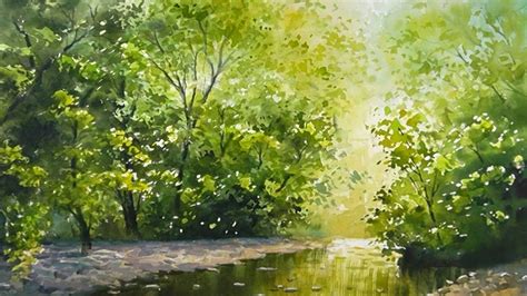 Summer Stream Watercolor Landscape Painting Youtube Watercolor