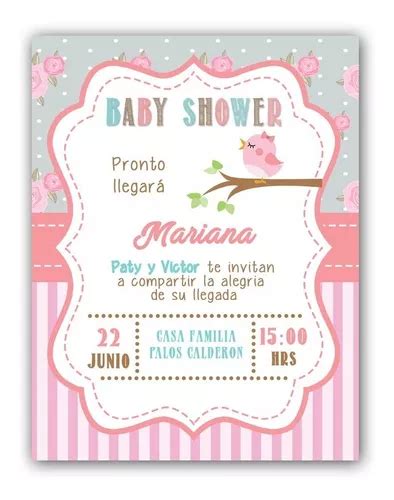 Invitaciones Digitales Baby Shower Niña Vintage Pajaritos