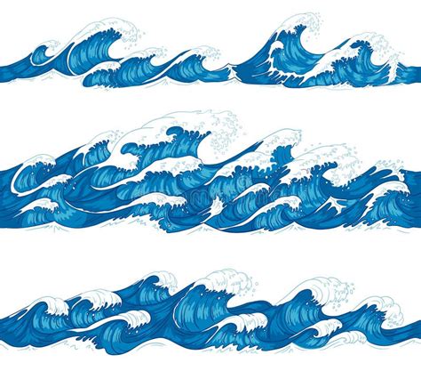 Hand Drawn Ocean Waves Vector Set Sea Storm Wave Isolated Stock