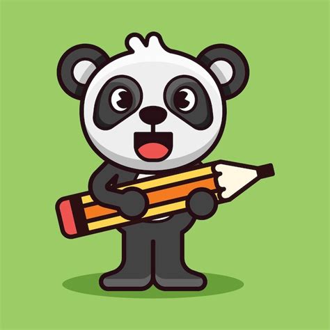 Premium Vector Panda Holding Pencil Illustration