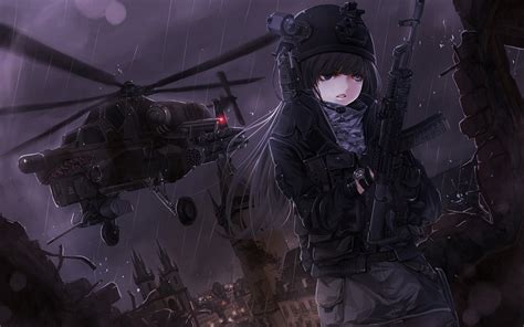 This hd wallpaper is about anime girls, gun, grenades, girls with guns, women with glasses, original wallpaper dimensions is 4733x2838px, . anime, Anime Girls, Gun, Helicopters Wallpapers HD ...