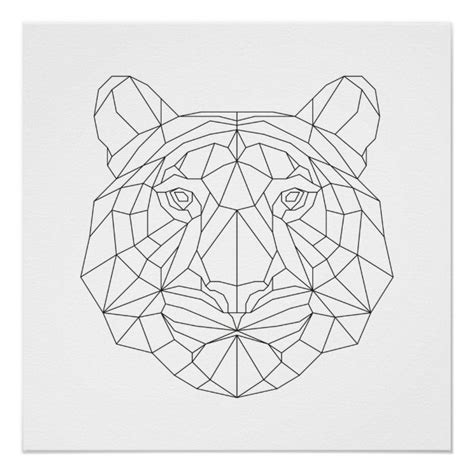 Tiger Head Geometric Black White Modern Art Print в 2021 г