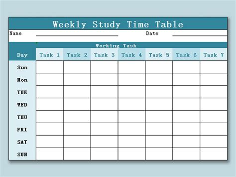 Study Timetable Template Excel