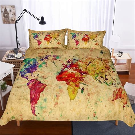3pcs World Map Printed Colored Bedding Sets Luxury 3d Print