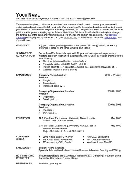 Download The Resume Template Table Format From Resume