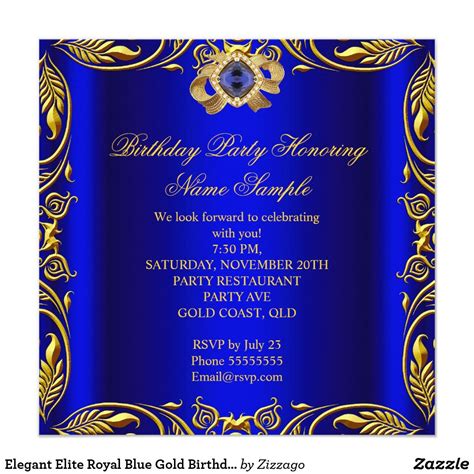 Elegant Elite Royal Blue Gold Birthday Party 2 Invitation