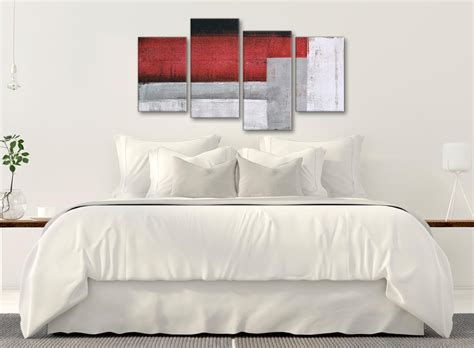 Large Red Grey Painting Abstract Bedroom Canvas Wall Art