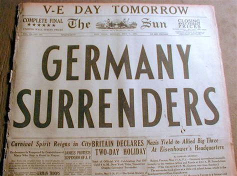 2 Best 1945 Headline Newspapers Germany Surrenders Ww Ii In Europe Ends