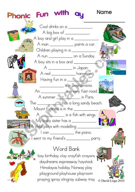 No annoying ads, no download limits, enjoy it and don't forget to bookmark and share the love! 3 pages of Phonic Fun with ay: worksheet, story and key ...