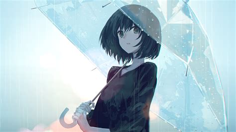307677 Anime Girl Rain Umbrella 4k Wallpaper Mocah