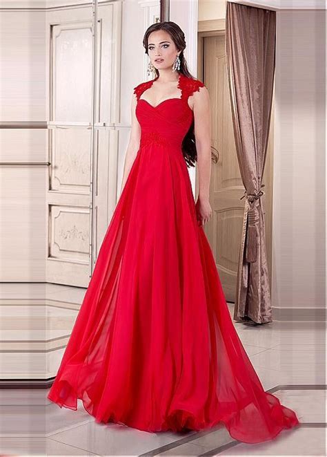 Elegant Chiffon Queen Anne Neckline Full Length A Line Evening Dresses