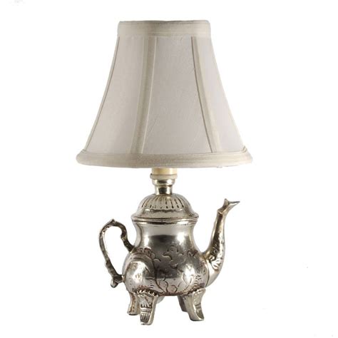 Small Silver Teapot Accent Table Lamp For Kitchen Counter Dining Room