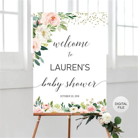 Pink Floral Baby Shower Welcome Sign Garden Glitter Baby Etsy Baby