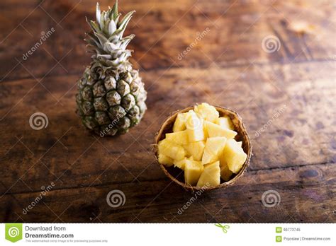 Fresh Ripe Pineapple Whole And Chopped In A Bowl Stock Image Image