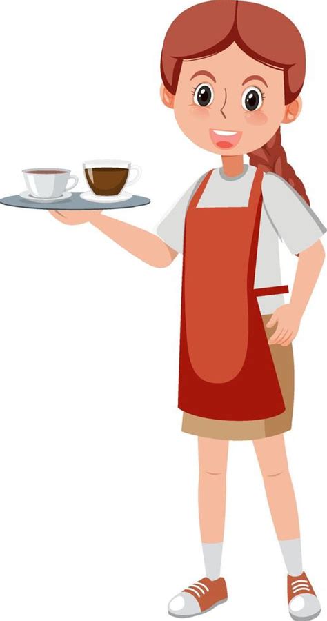 Young Female Waitress Cartoon Character On White Background 5056673