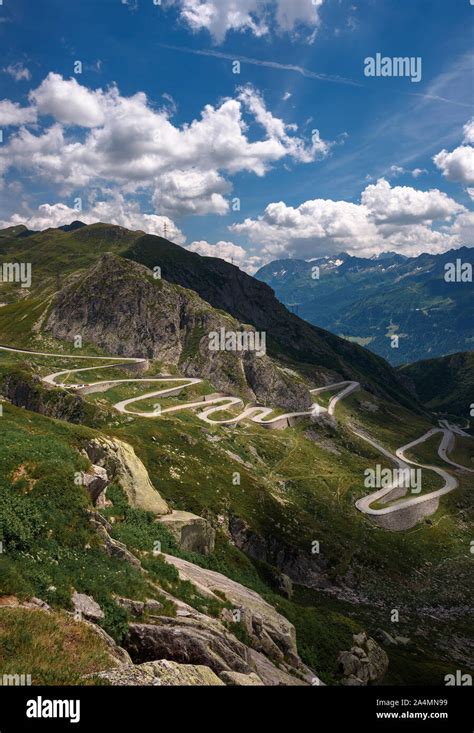 Aerial View Of An Old Road Going Through The St Gotthard Pass In The