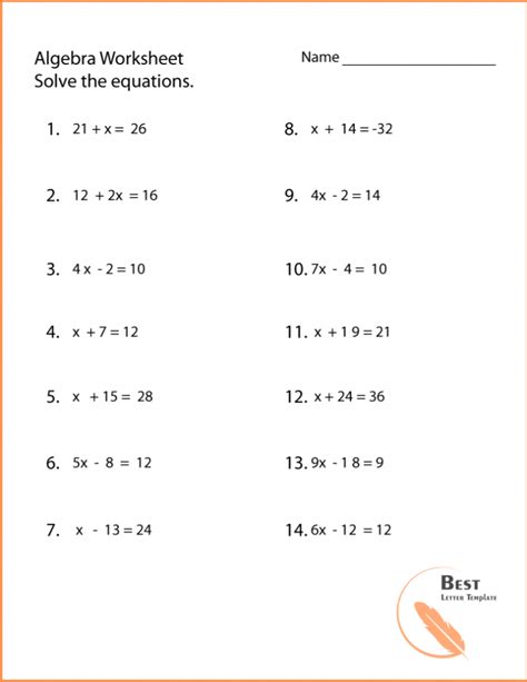 Printable Pre Basic Algebra Worksheets Pdf