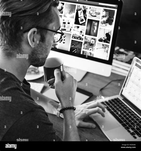 Man Busy Photographer Editing Home Office Concept Stock Photo Alamy