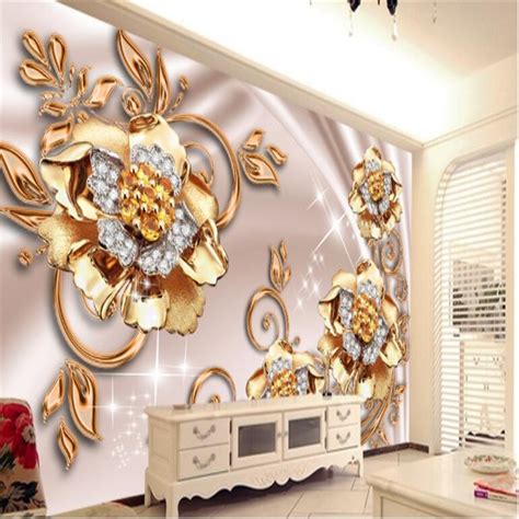 Beibehang Custom Wallpaper 3d Luxury Gold Roses Jewelry Living Room