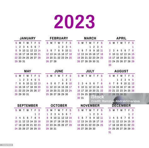 Kalender 2023 Warna Kalender Persegi Inggris Januari Februari Maret