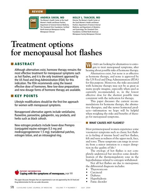 Pdf Treatment Options For Menopausal Hot Flashes