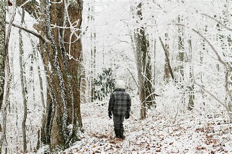Boy Walking Through Snowy Woods By Jess Lewis Stocksy United