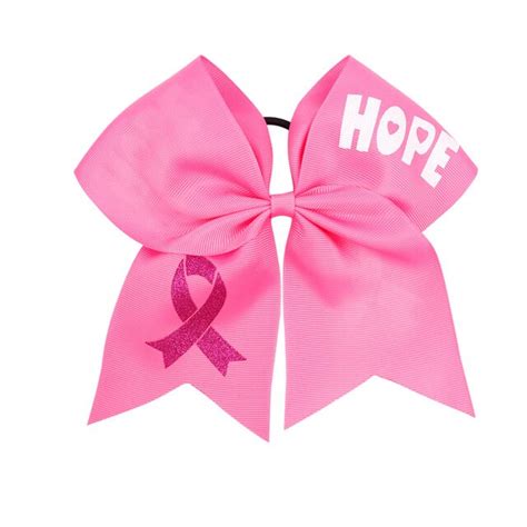 7 Breast Cancer Pink Ribbon Glitter Cheer Bow Women Hair Bows Print
