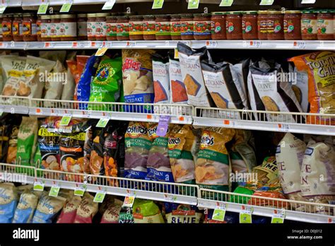 Snack Food Products On Grocery Store Shelves Stock Photo Alamy