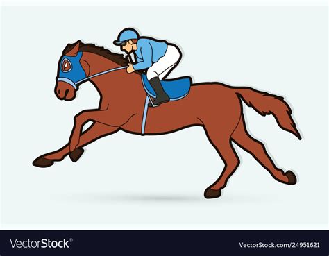 Jockey Riding Horse Cartoon Sport Graphic Vector Image