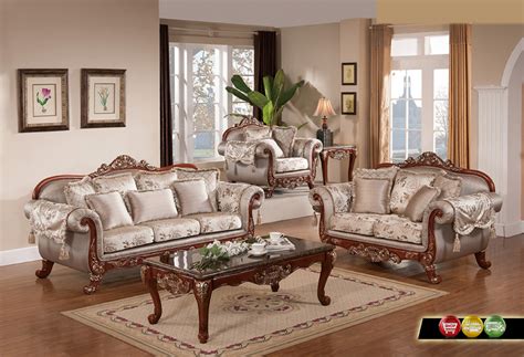 Luxurious Traditional Formal Living Room Furniture Exposed Carved Wood