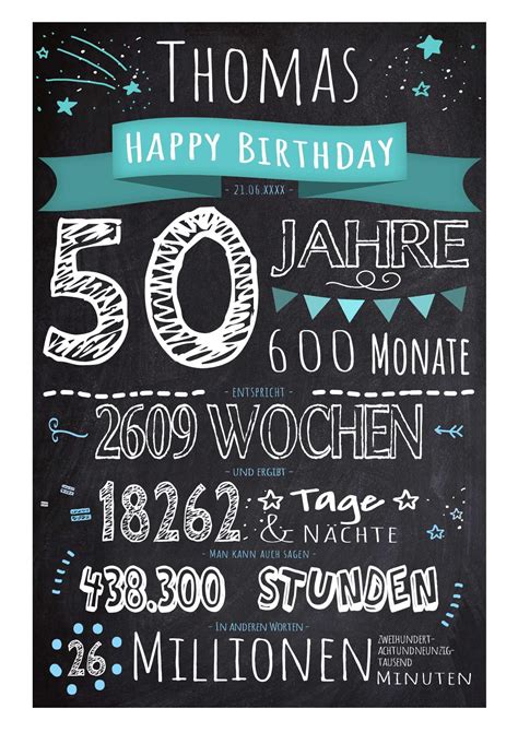 Besonderes Geschenk 50 Geburtstag Personalisiert 5mm Chalkboard