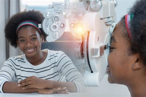 Double Exposure Image Young Woman African American Eye Exam With