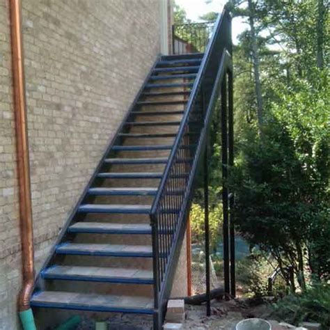 Exterior Iron Steel Marble Tread Straight Staircase With Landing