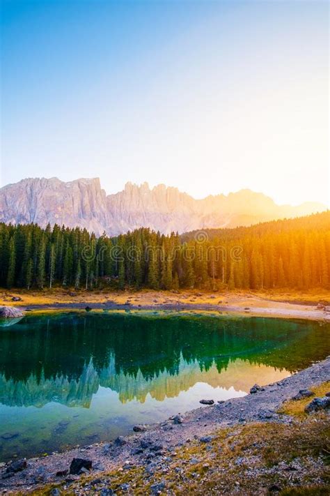 Carezza Lake In Dolomites Alps Italy Stock Photo Image Of Beautiful