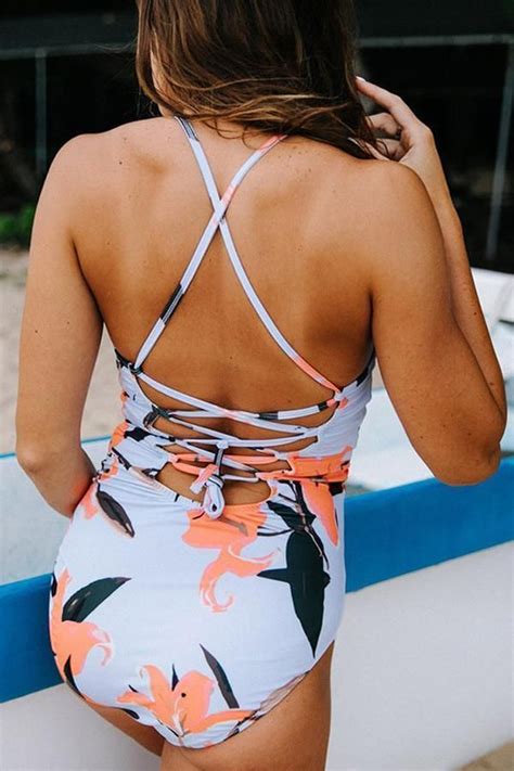 Floral Open Back One Piece Swimsuit With Images One