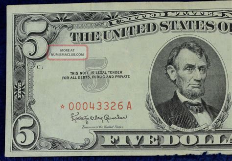 O O United States Note Five Dollar Bill Star Note Low S N