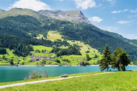 Beautiful View To Lago Di Resia Lake Reschen Alto Adige South Tyrol