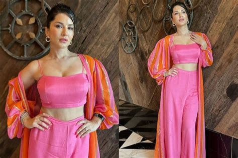 Sunny Leone Looks Like A Candy Floss In Pink Silk Attire With A Dramatic Shrug See Promo Pics