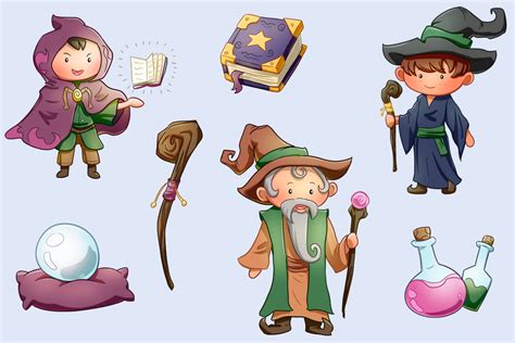 Wise Wizards Fantasy Clip Art Collection Cute Magical Wizards Etsy